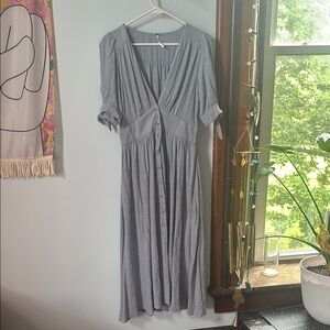 Madewell Gray Puff Sleeve V-Neck Sundress